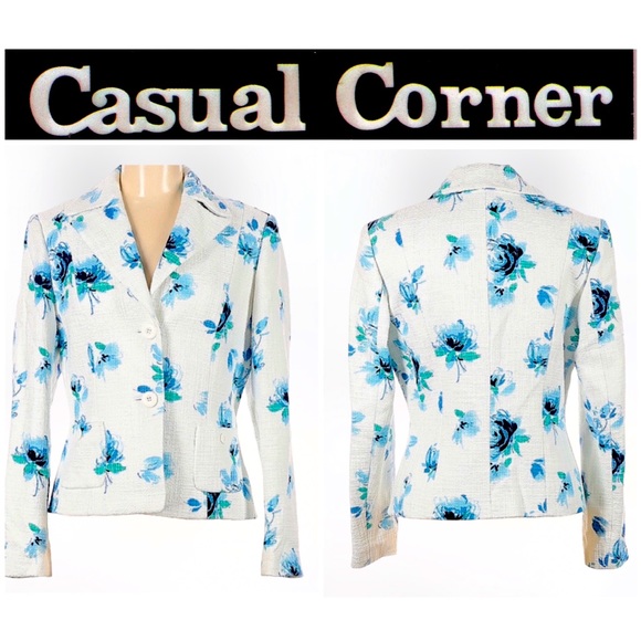 CASUAL CORNER Vintage BEAUTIFUL Blazer 🦋 Blue & White Floral SZ 12 EUC - Picture 2 of 10